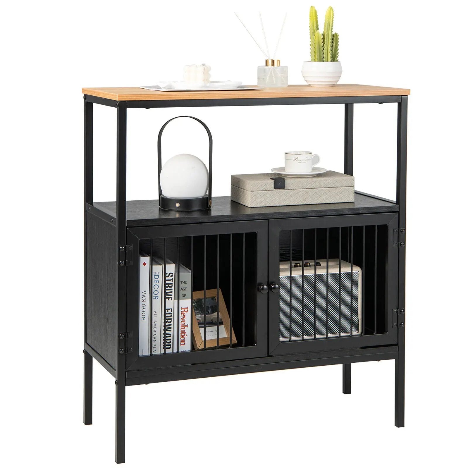 Kitchen Buffet Cabinet with 2 Doors and Open Shelf-Black by DirectDeals