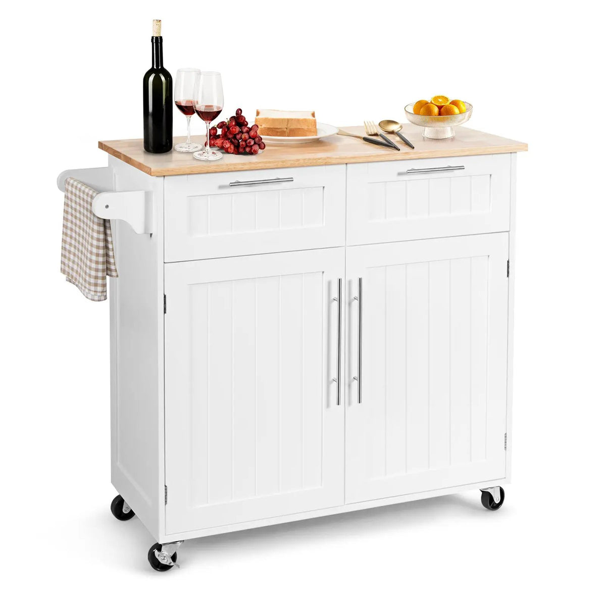 Heavy Duty Rolling Kitchen Cart with Tower Holder and Drawer by DirectDeals
