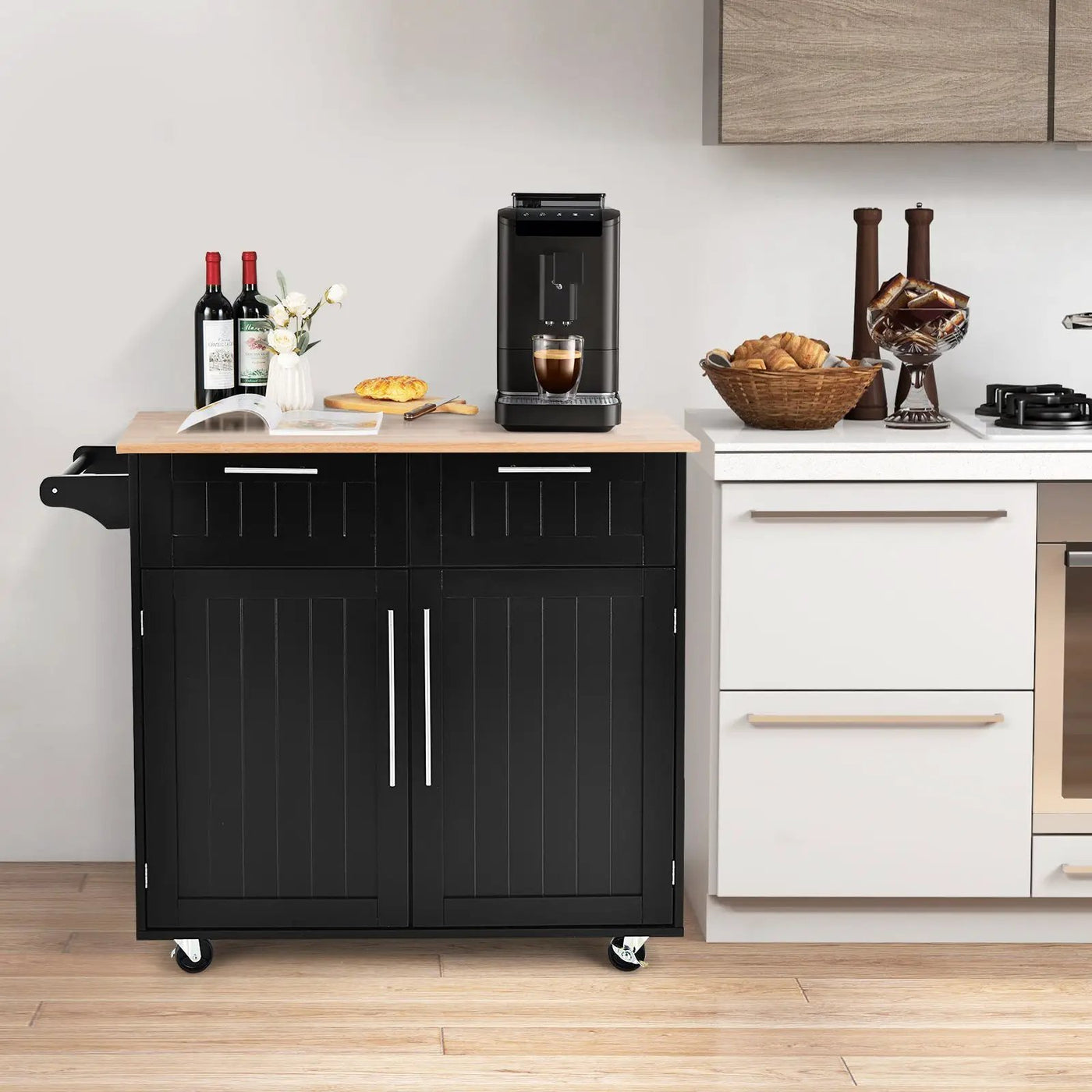 Heavy Duty Rolling Kitchen Cart with Tower Holder and Drawer by DirectDeals