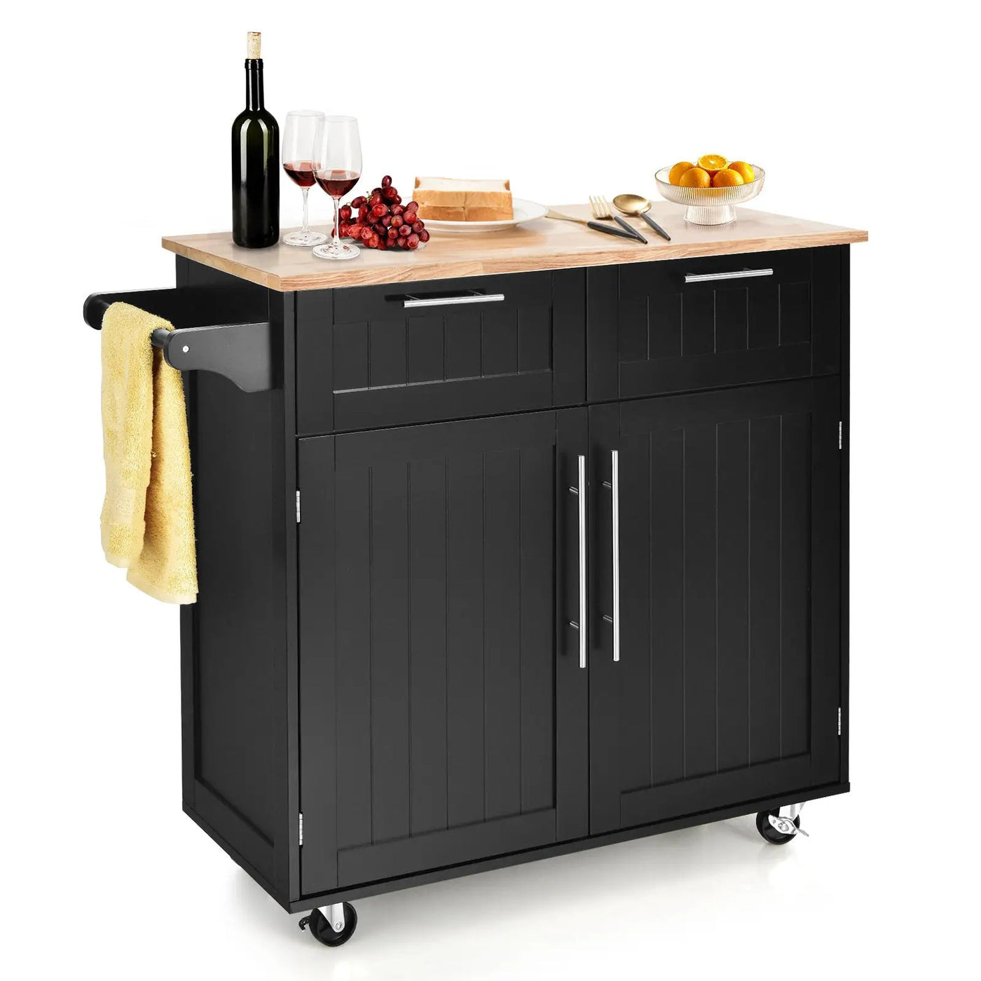 Heavy Duty Rolling Kitchen Cart with Tower Holder and Drawer by DirectDeals