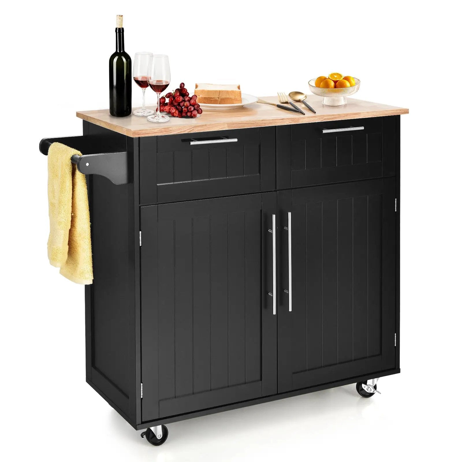 Heavy Duty Rolling Kitchen Cart with Tower Holder and Drawer by DirectDeals