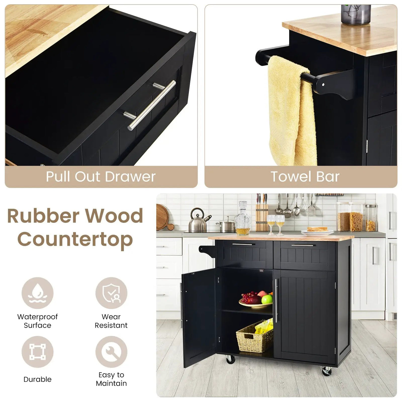 Heavy Duty Rolling Kitchen Cart with Tower Holder and Drawer by DirectDeals