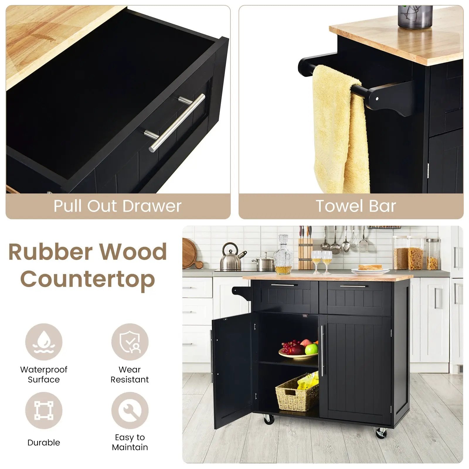 Heavy Duty Rolling Kitchen Cart with Tower Holder and Drawer by DirectDeals