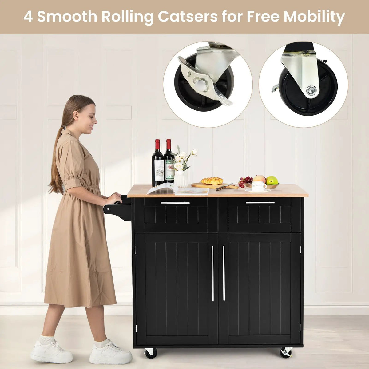 Heavy Duty Rolling Kitchen Cart with Tower Holder and Drawer by DirectDeals