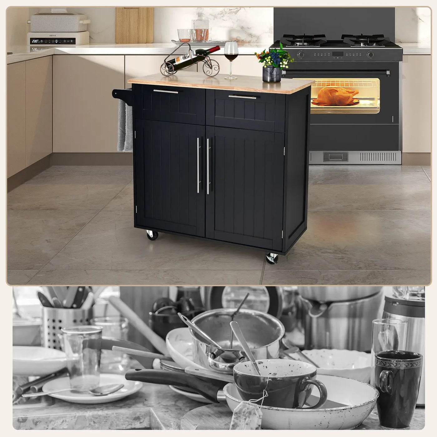 Heavy Duty Rolling Kitchen Cart with Tower Holder and Drawer by DirectDeals