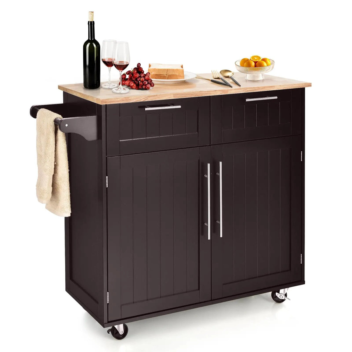 Heavy Duty Rolling Kitchen Cart with Tower Holder and Drawer by DirectDeals