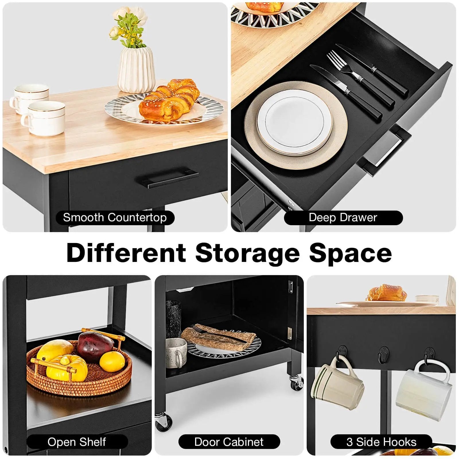 Kitchen Island with Storage Drawer and 3 Hooks by DirectDeals