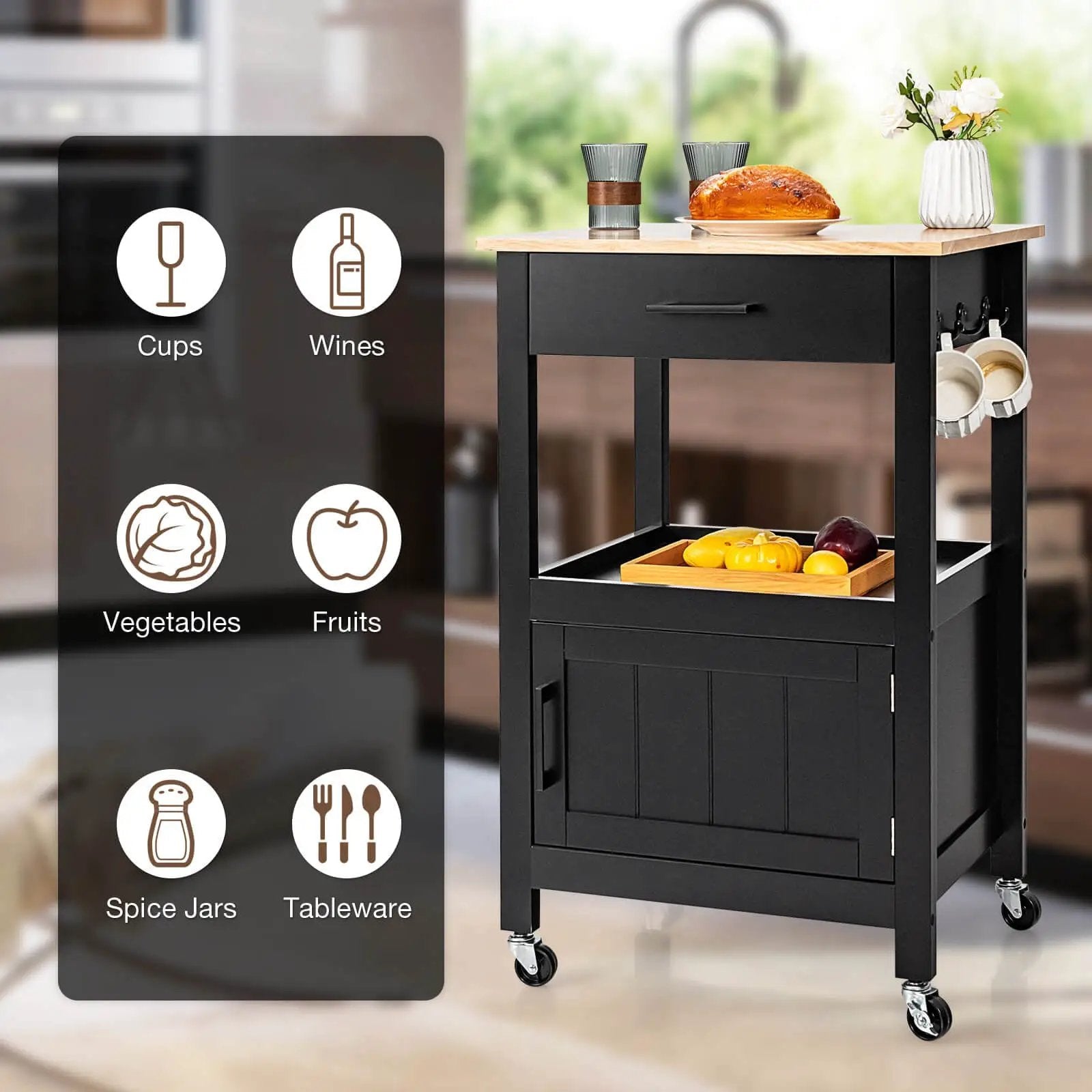 Kitchen Island with Storage Drawer and 3 Hooks by DirectDeals