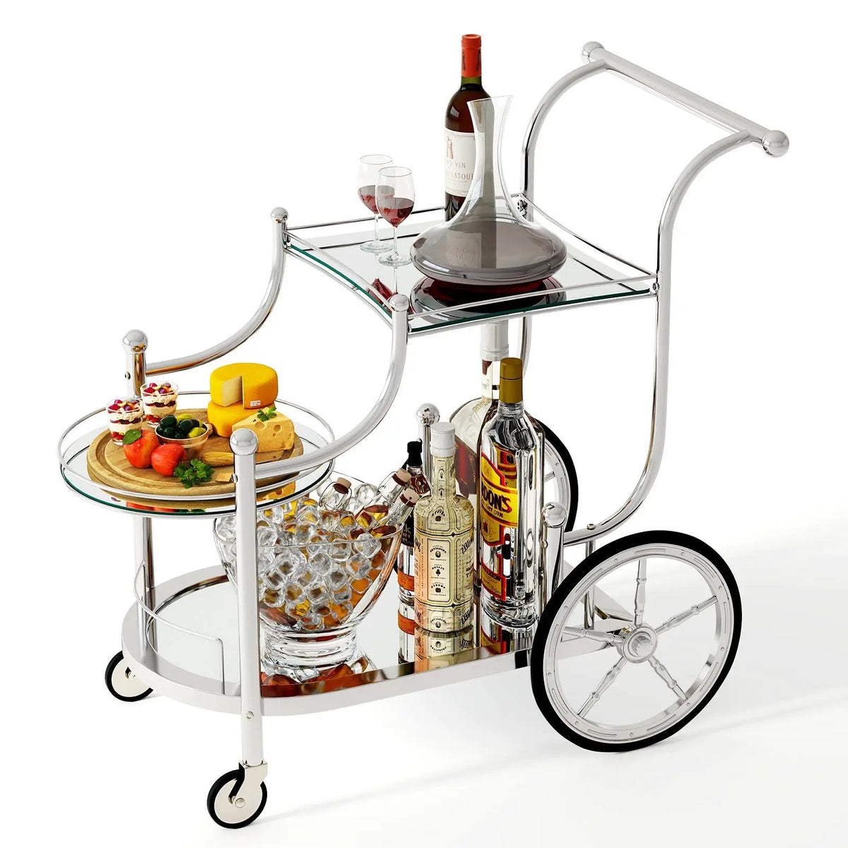 3-Tier Home Bar Serving Cart on Wheels with Mirrored Shelves by DirectDeals