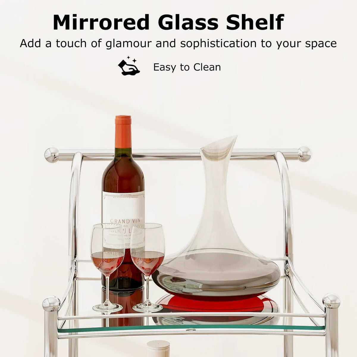 3-Tier Home Bar Serving Cart on Wheels with Mirrored Shelves by DirectDeals