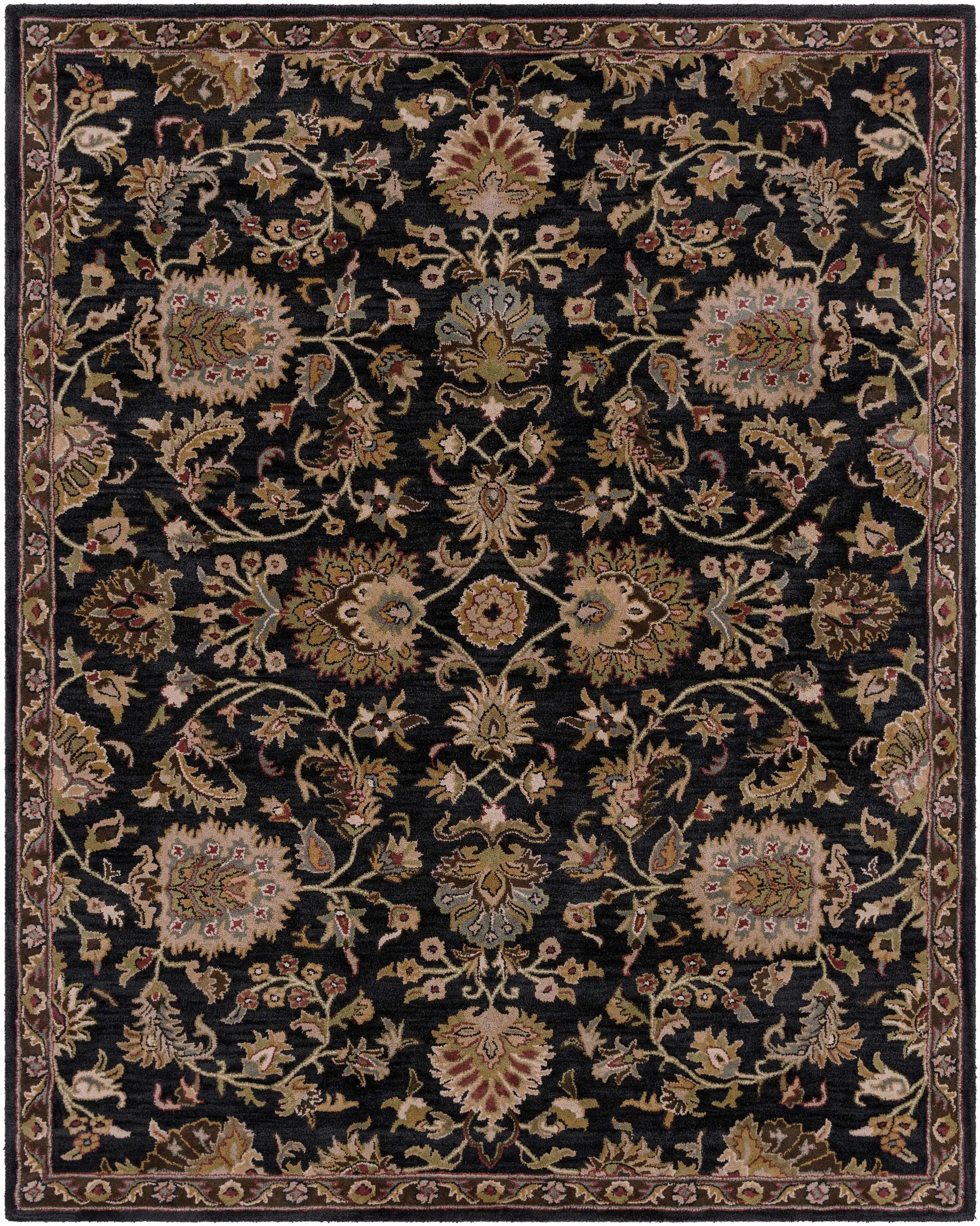 Kittredge Floral Black Wool Rug by Boutique Rugs