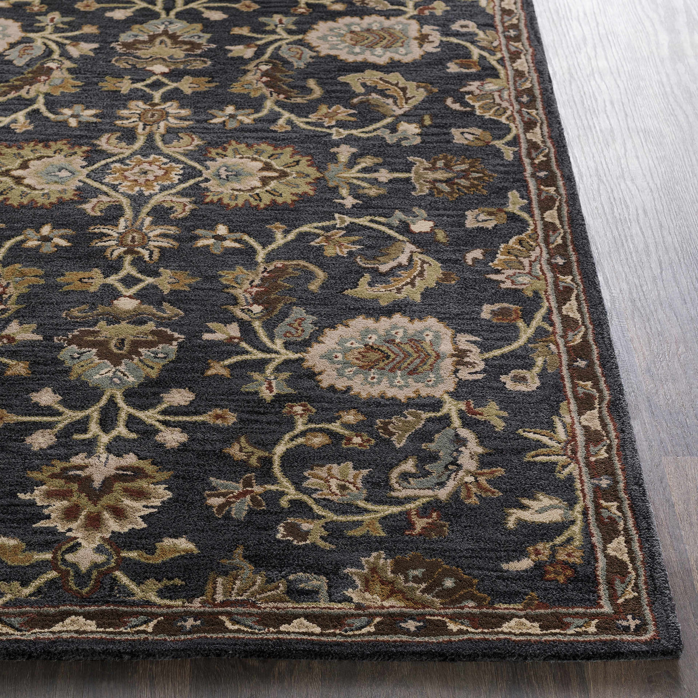 Kittredge Floral Black Wool Rug by Boutique Rugs