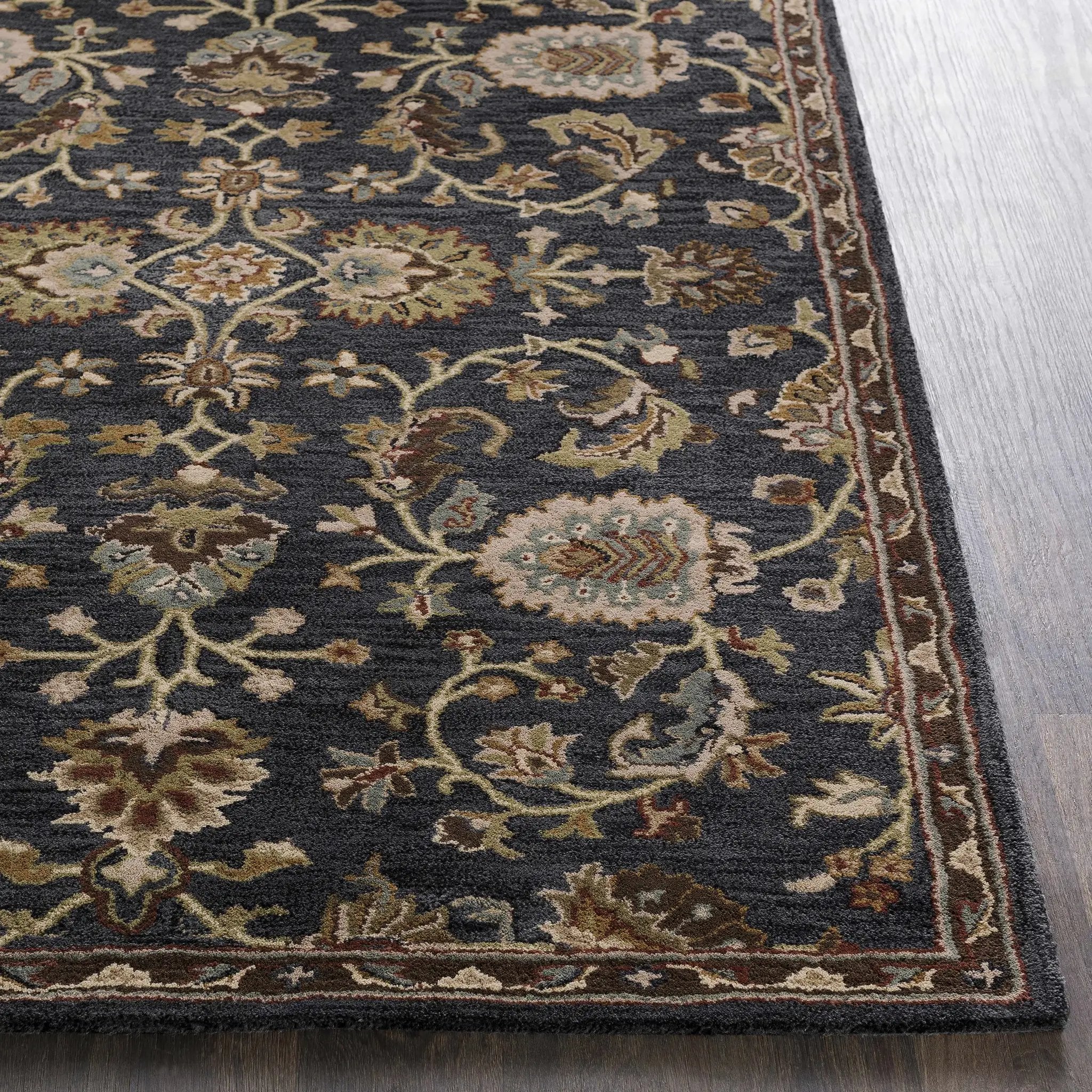 Kittredge Floral Black Wool Rug by Boutique Rugs