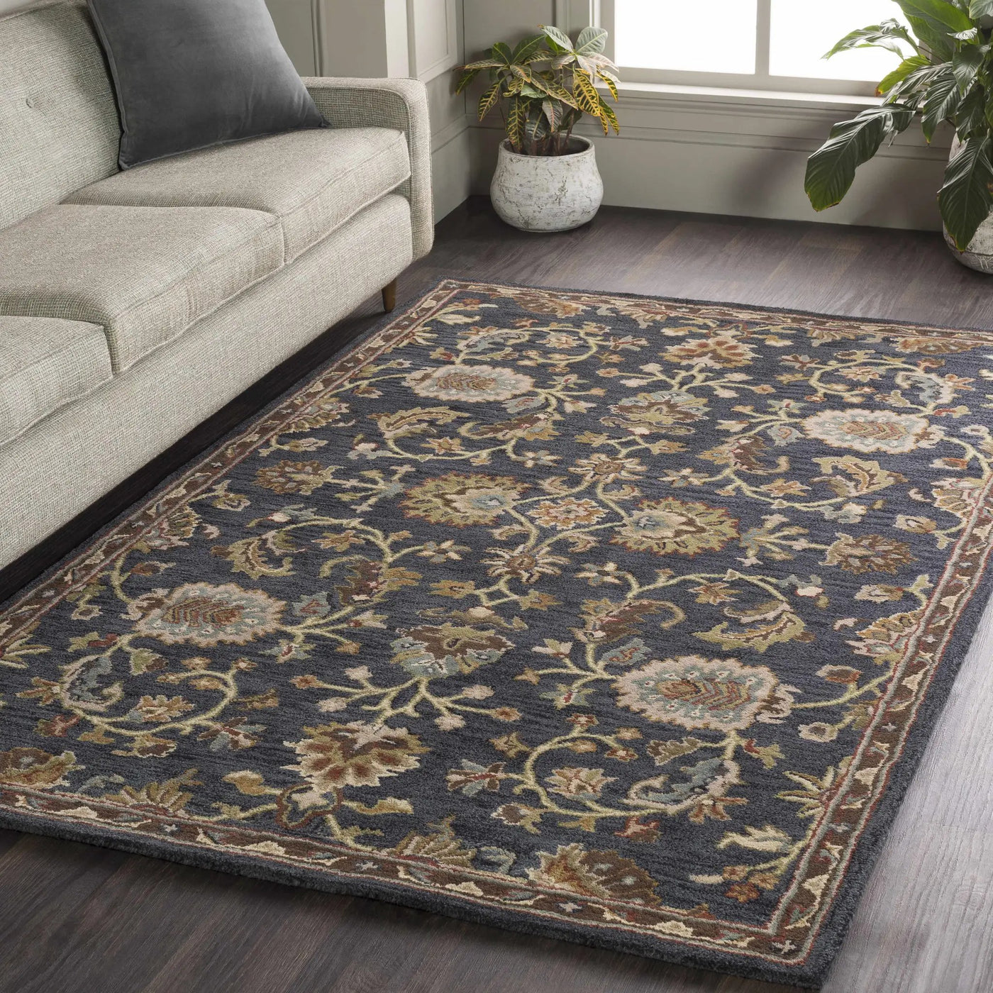 Kittredge Floral Black Wool Rug by Boutique Rugs