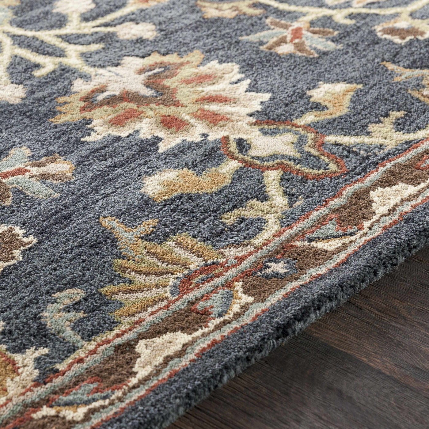Kittredge Floral Black Wool Rug by Boutique Rugs