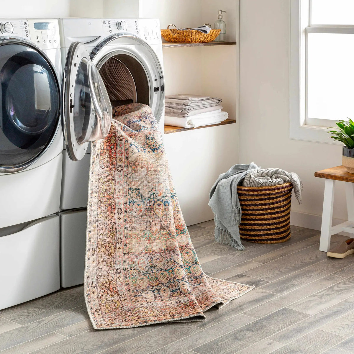 Rust Maligaya Distressed Washable Area Rug by Hauteloom