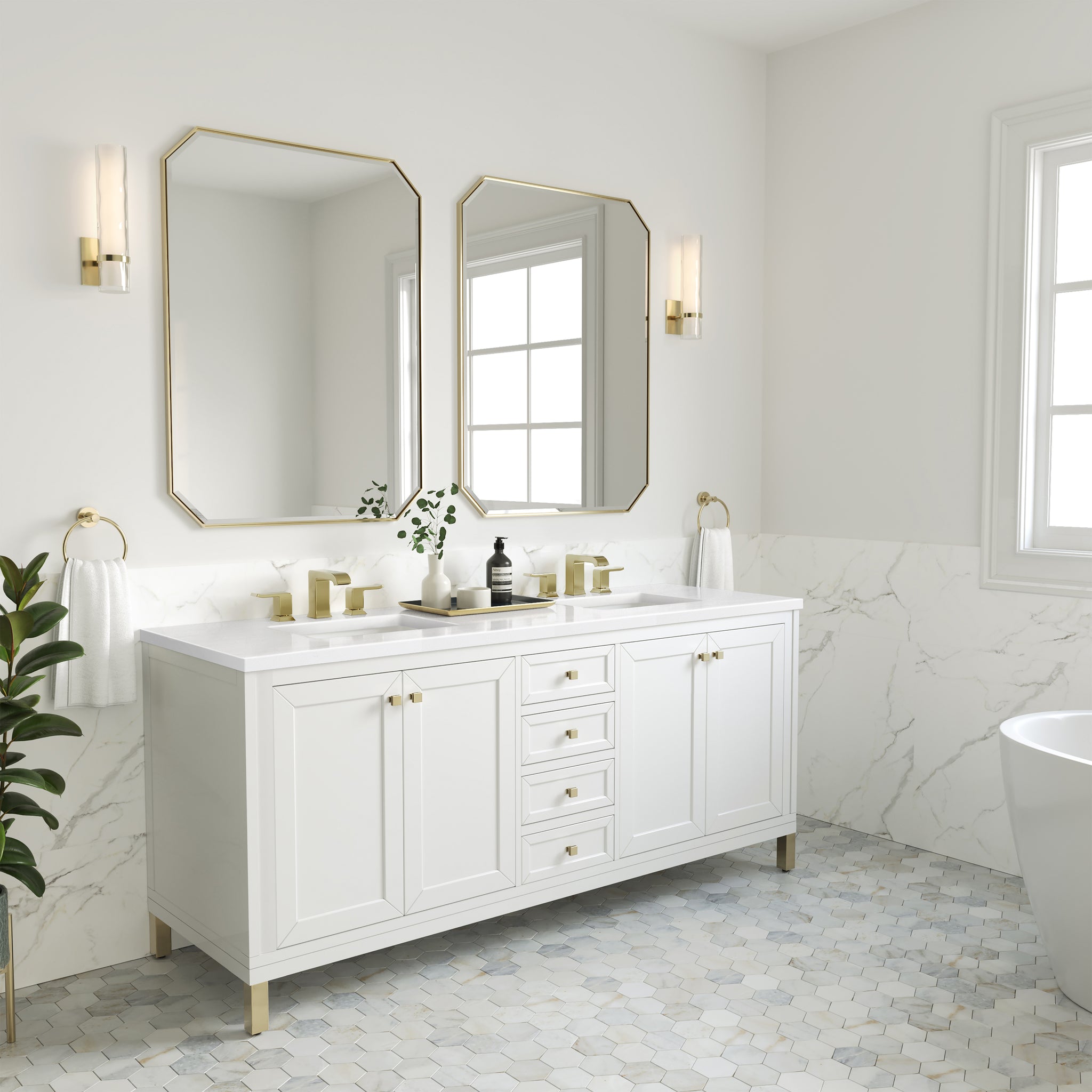 James Martin Chicago 72" Double Bathroom Vanity, Glossy White, view 35