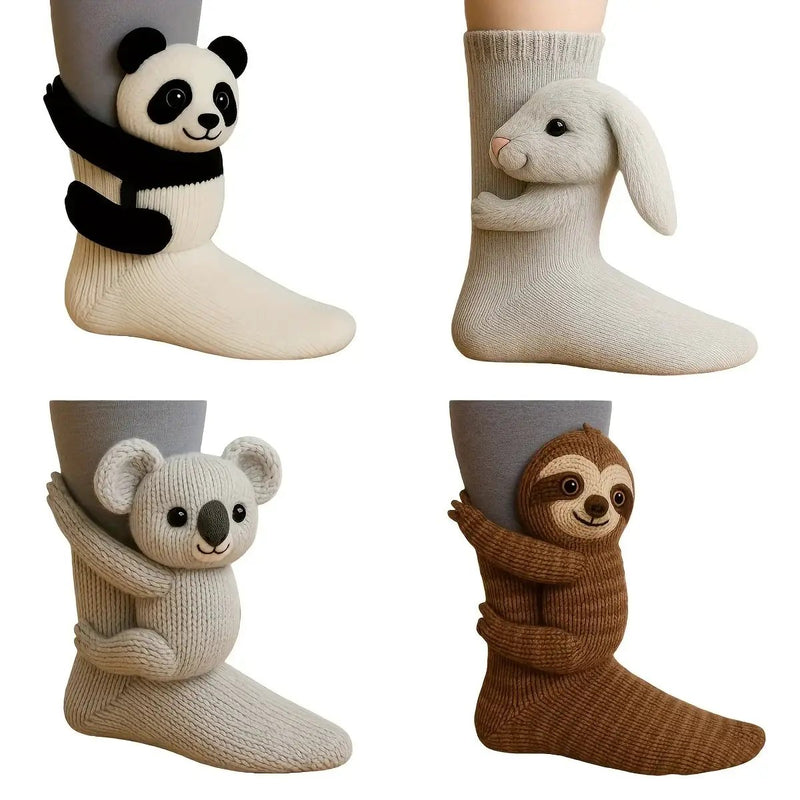Knitted Plush Socks - Animal Pattern Unisex Cotton Socks by House Of Avana