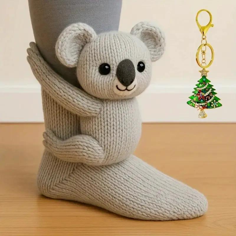 Knitted Plush Socks - Animal Pattern Unisex Cotton Socks by House Of Avana