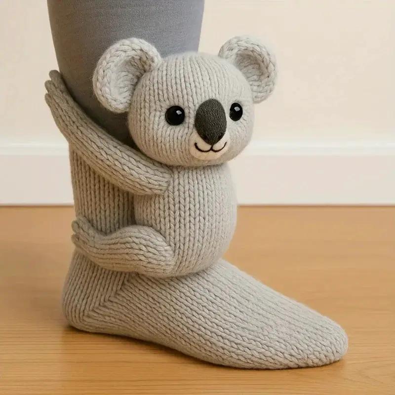 Knitted Plush Socks - Animal Pattern Unisex Cotton Socks by House Of Avana