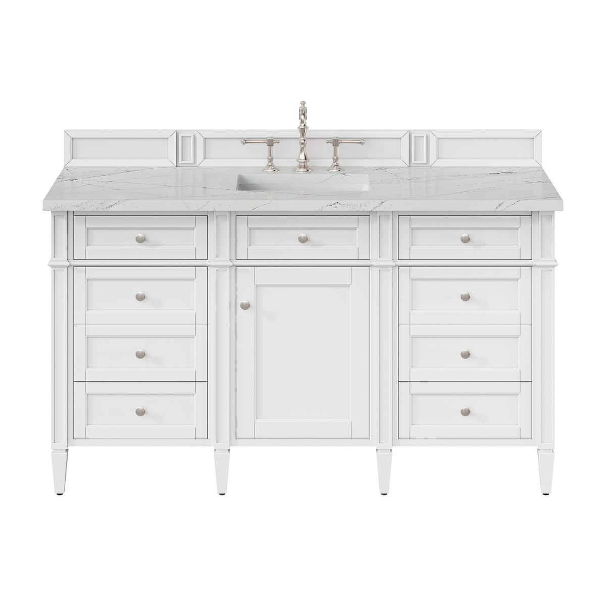 James Martin Brittany 60" Single Bathroom Vanity, Bright White with Ethereal Noctis countertop