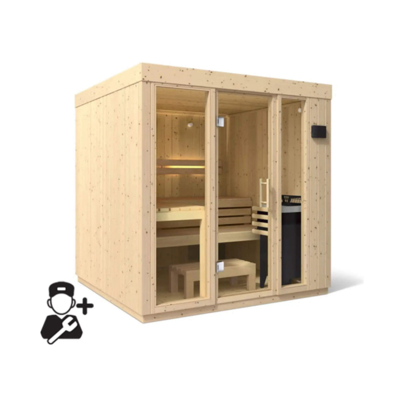 Kohler C1 Luxury Indoor Scandinavian Spruce Home Sauna Kit (SAK60418) by SAKSBY WHOLESALE