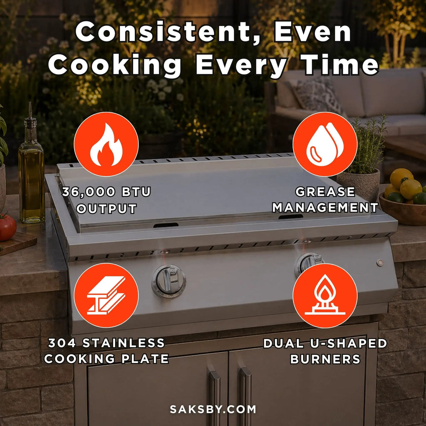KoKoMo Grills 30-Inch Professional 36K BTU Griddle Outdoor Kitchen Flat Grill With Illuminated Control Knobs (SAK28914) by SAKSBY WHOLESALE