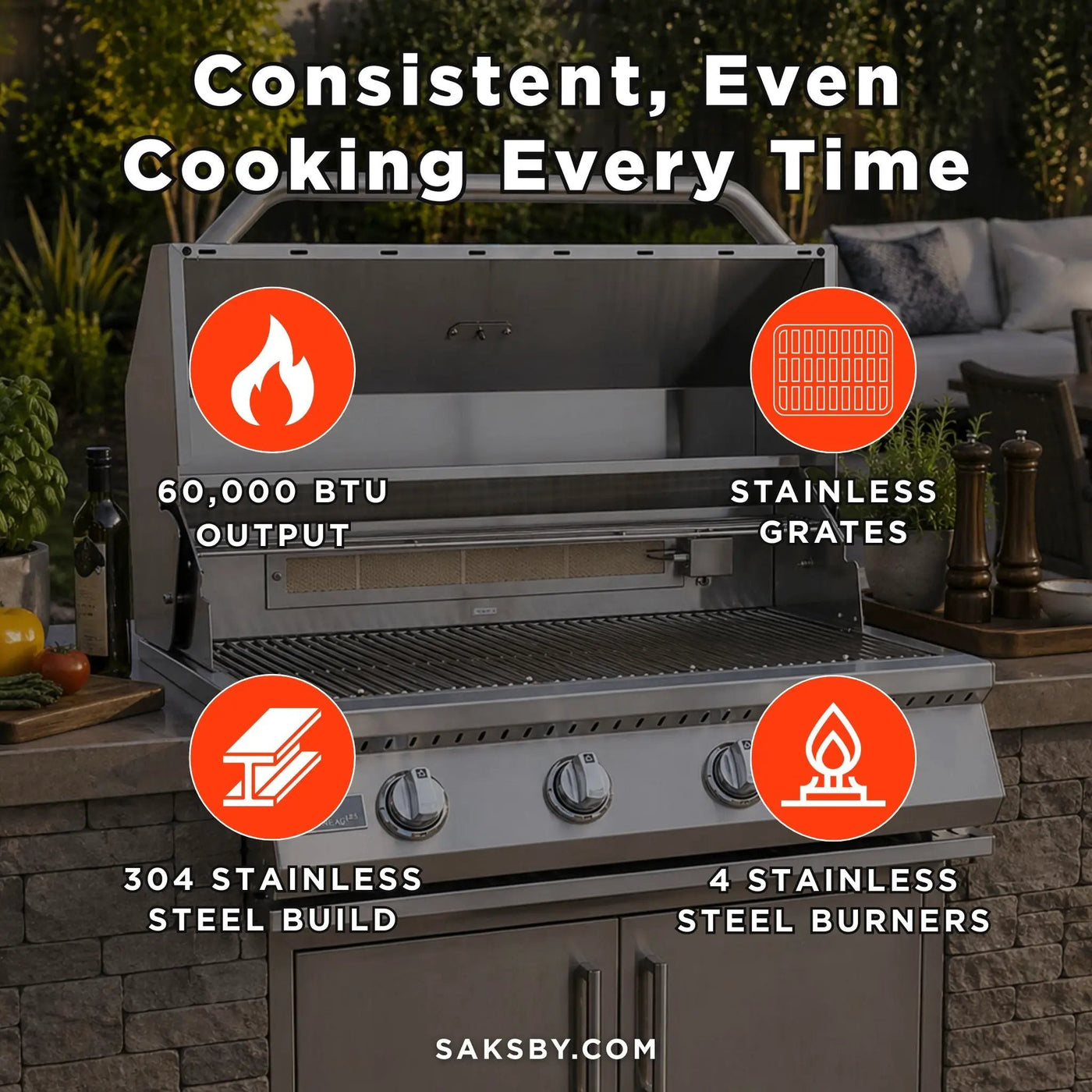 KoKoMo Grills 32-Inch Heavy Duty 60K BTU LP/NG 4 Burner Built-In Stainless Steel Gas Grill (SAK25317) by SAKSBY WHOLESALE