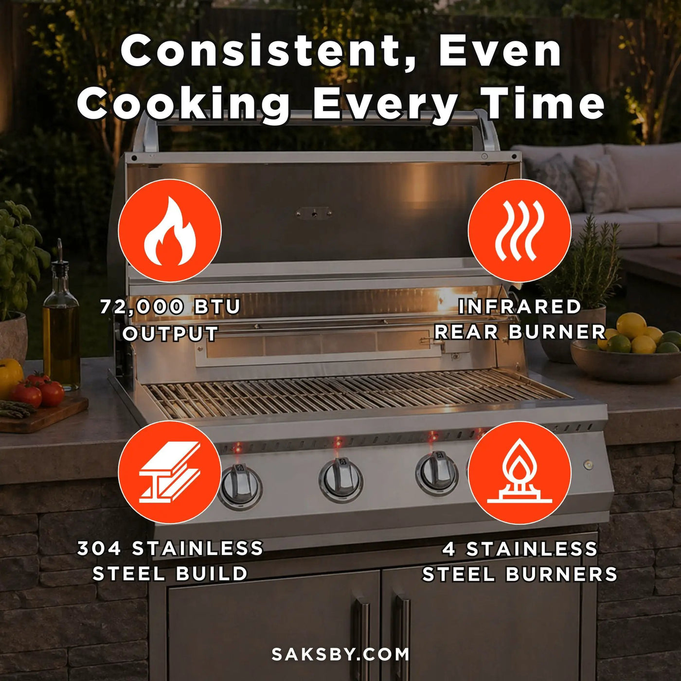 KoKoMo Grills 32-Inch Professional 72K BTU LP/NG 4 Burner Built-In Stainless Steel Gas Grill (SAK48170) by SAKSBY WHOLESALE