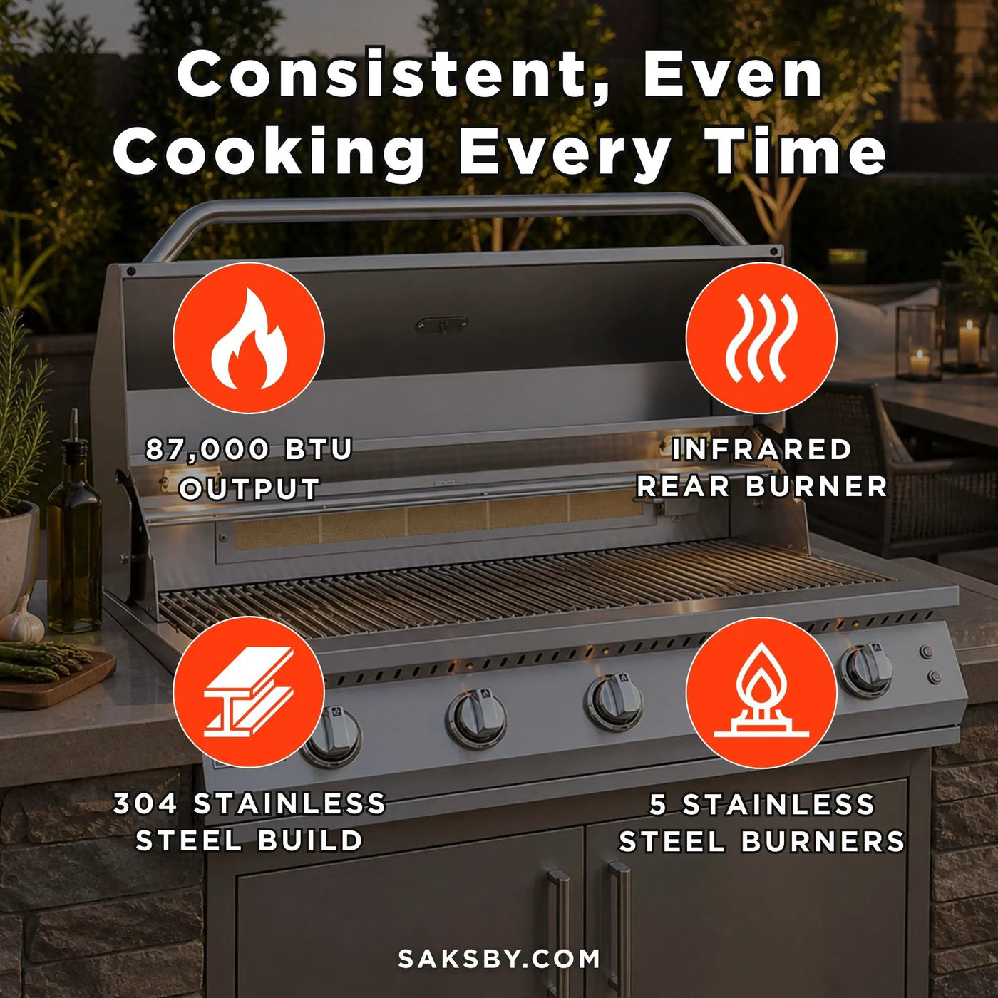 KoKoMo Grills 40-Inch Professional 87K BTU LP NG 5 Burner Built-In Stainless Steel Gas Grill (SAK75364) by SAKSBY WHOLESALE