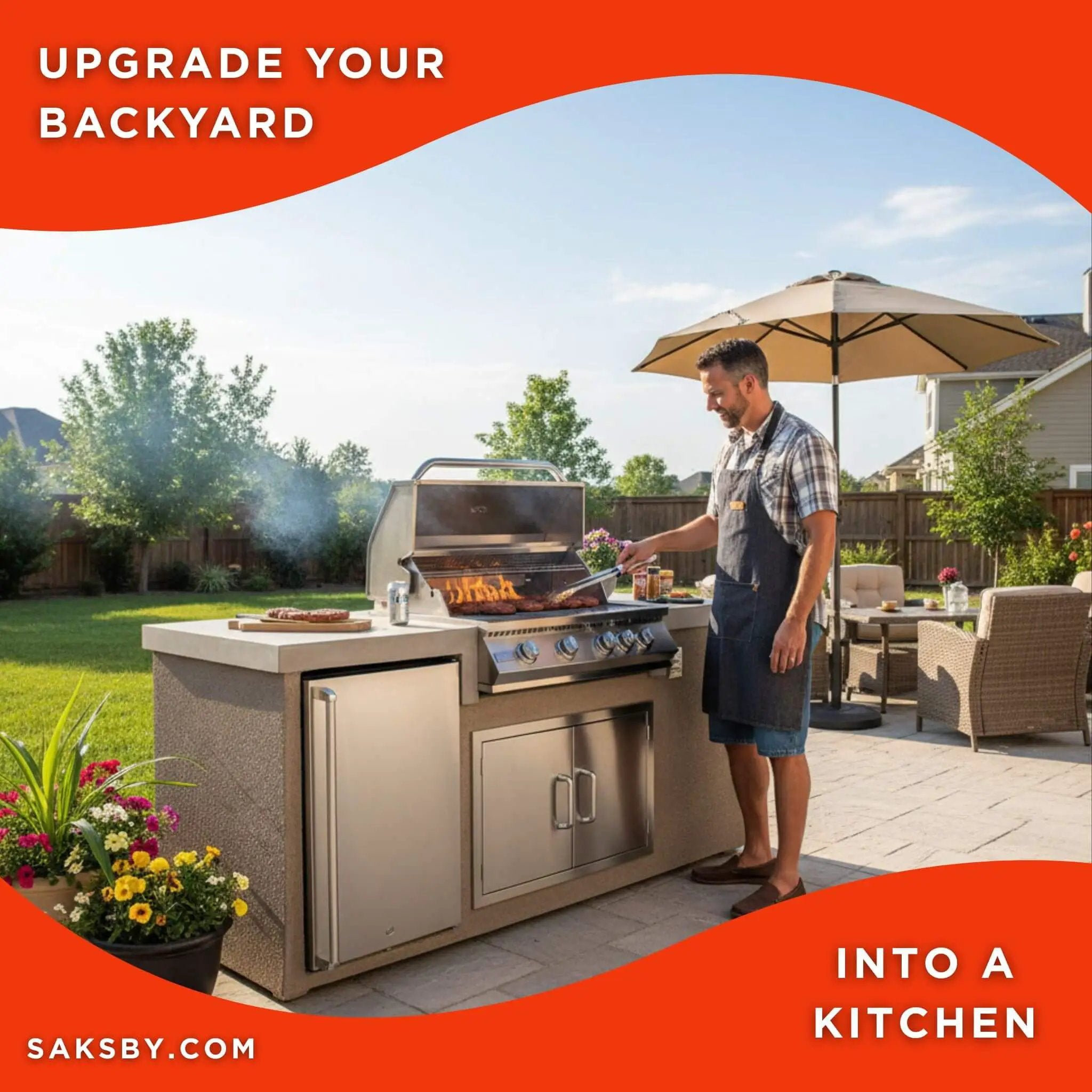 KoKoMo Grills 7FT Straight BBQ Island With Built-In BBQ And Refrigerator [Made-To-Order] (SAK46187) by SAKSBY WHOLESALE