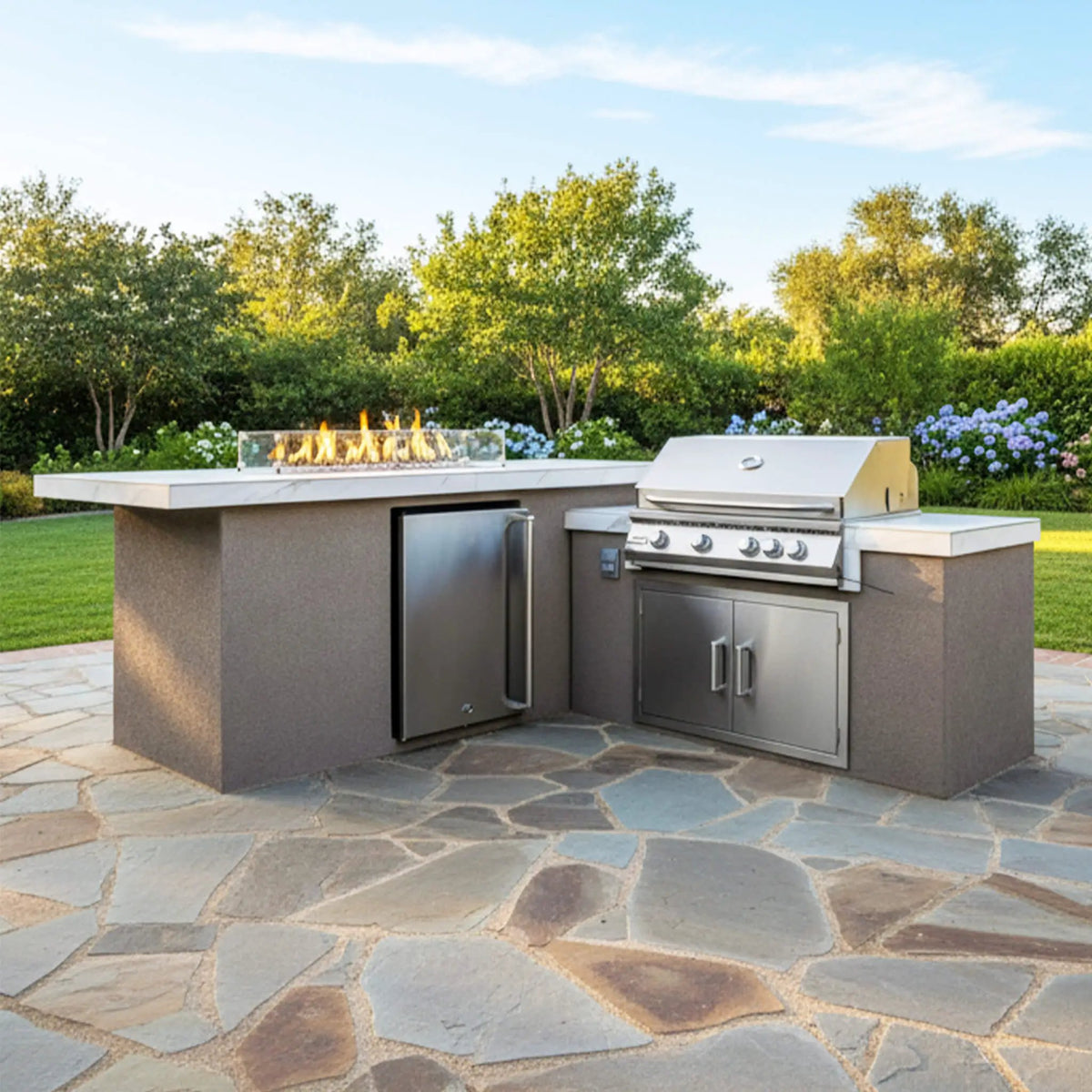 KoKoMo Grills Baja 9FT BBQ Island With LEDs, Built-In BBQ And Refrigerator [Made-To-Order] (SAK85739) by SAKSBY WHOLESALE