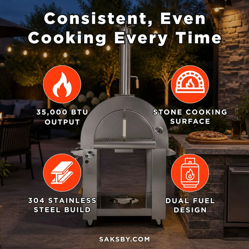 KoKoMo Grills Premium 32-Inch Stainless Steel Dual Fuel Gas Or Wood Fired Pizza Oven [KO-PIZZAOVEN] (SAK14753) by SAKSBY WHOLESALE