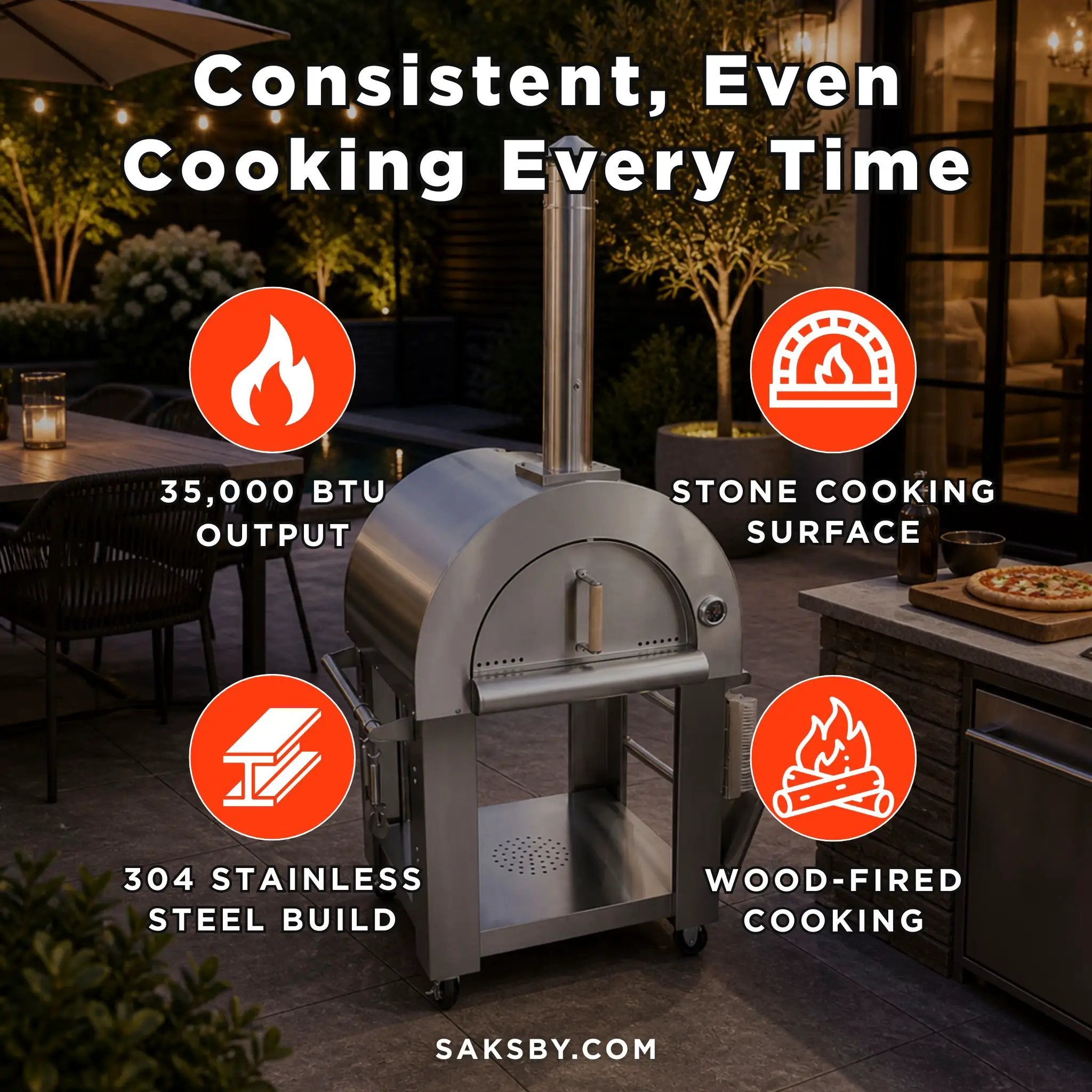 KoKoMo Grills Premium 32-Inch Stainless Steel Wood Fired Pizza Oven [KO-PIZZAOVEN] (SAK92618) by SAKSBY WHOLESALE