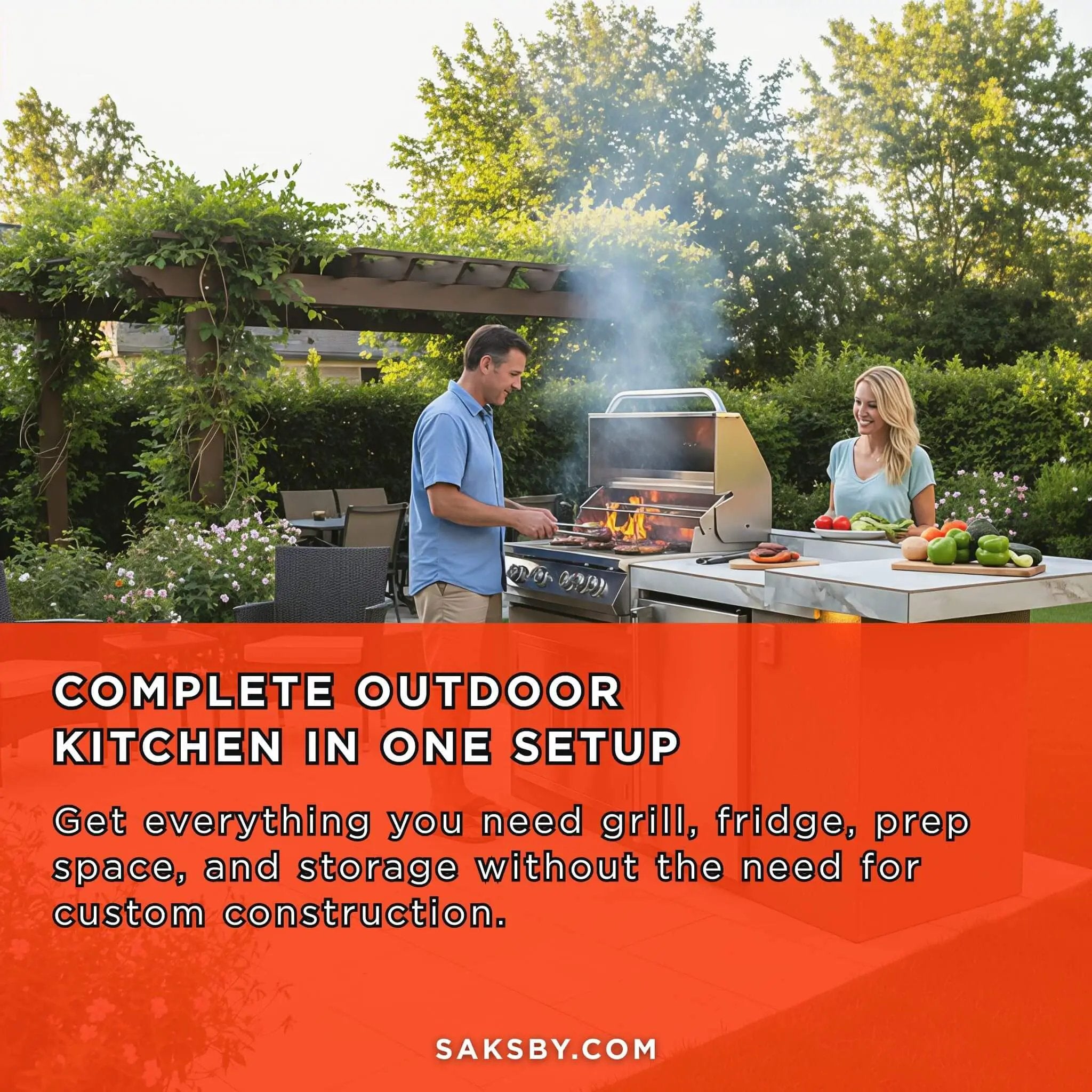 KoKoMo Grills St.John 7FT BBQ Island With LEDs, Built-In BBQ And Refrigerator [Made-To-Order] (SAK91568) by SAKSBY WHOLESALE