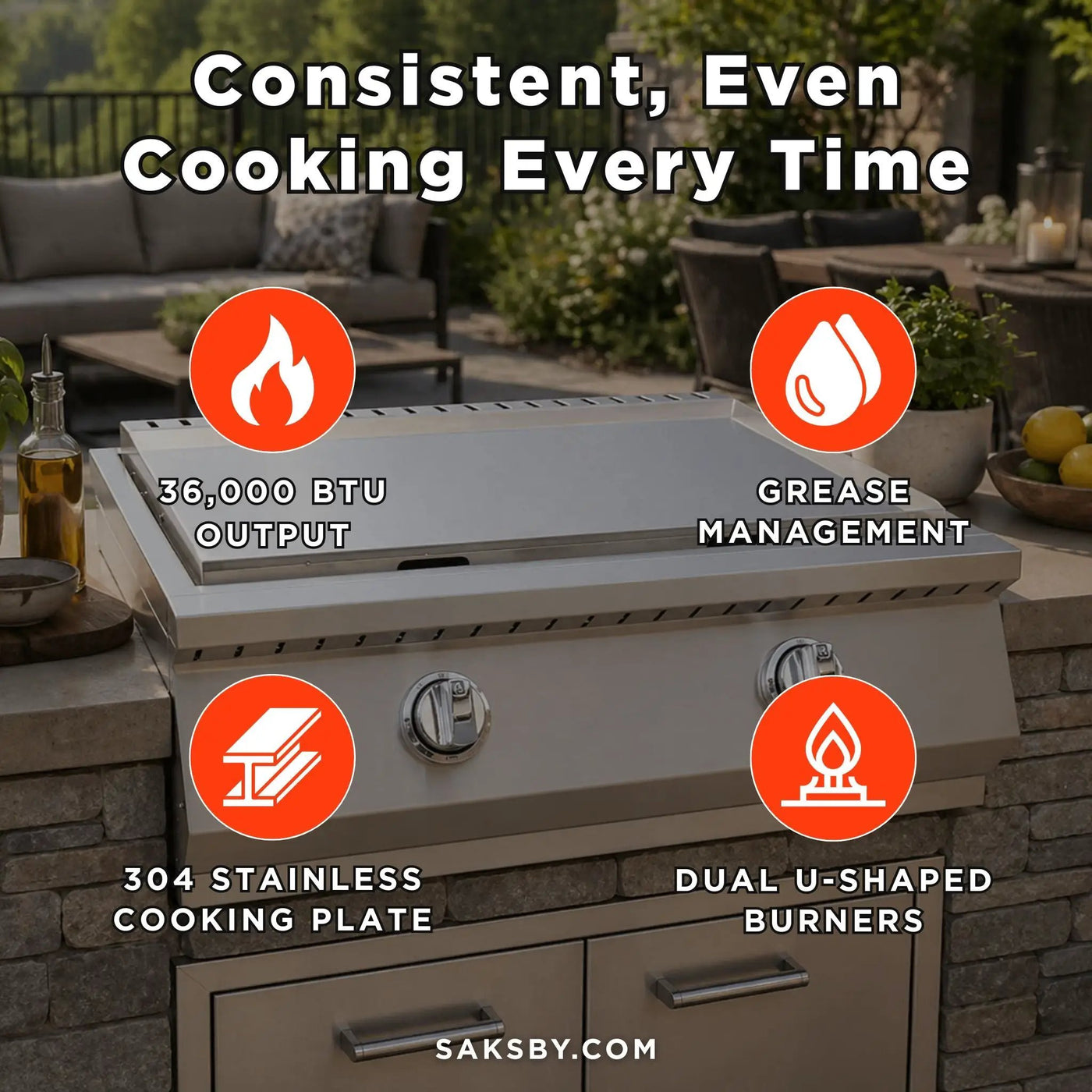 KoKoMo Grills 30-Inch Premium 36K BTU Teppanyaki Griddle With Dual U Shape Burner (SAK19367) by SAKSBY WHOLESALE