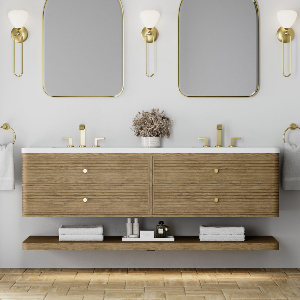 James Martin Allamari 72" Floating Double Bathroom Vanity, Dune Mist, view 31