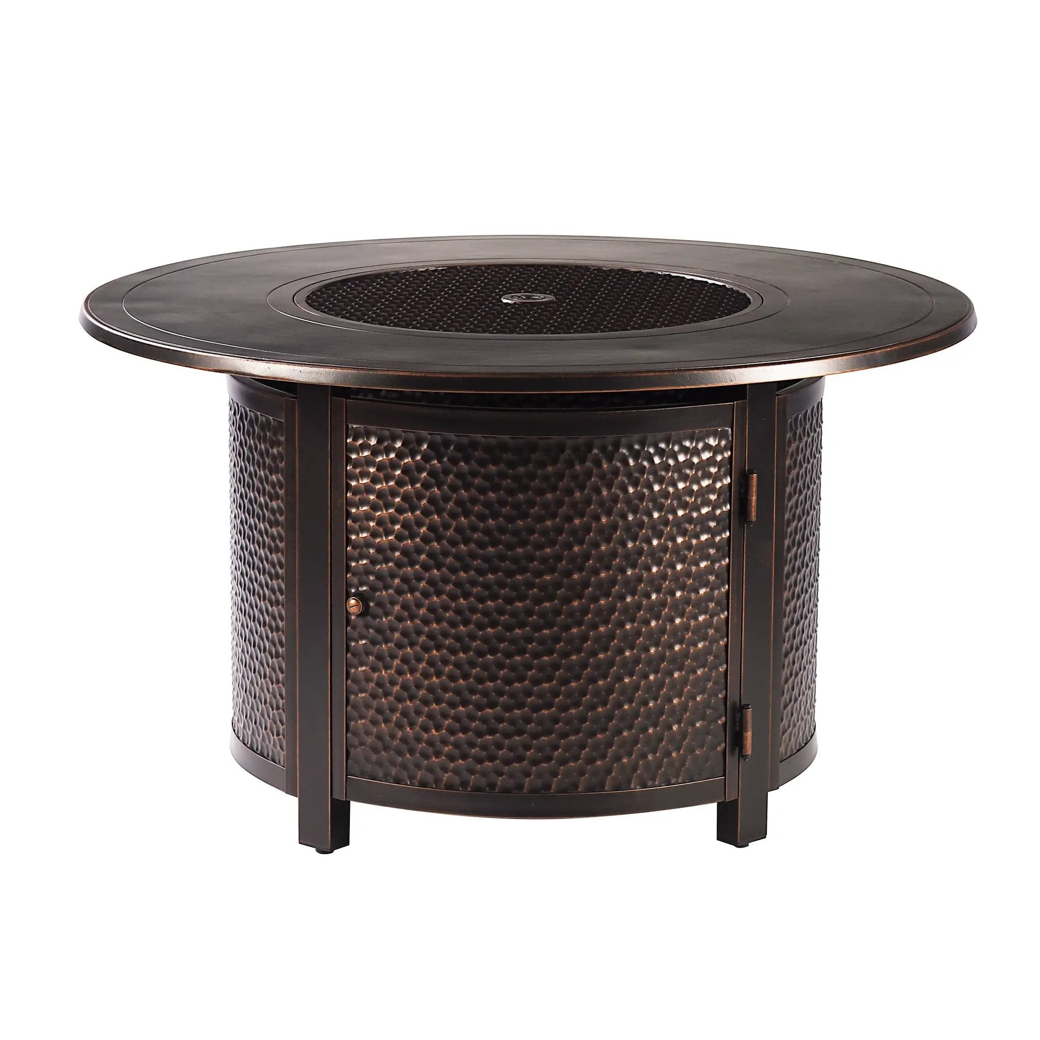 Aluminum 44-in Round Patio Fire Table Set with Swivel Rocking Chairs by Sharicks