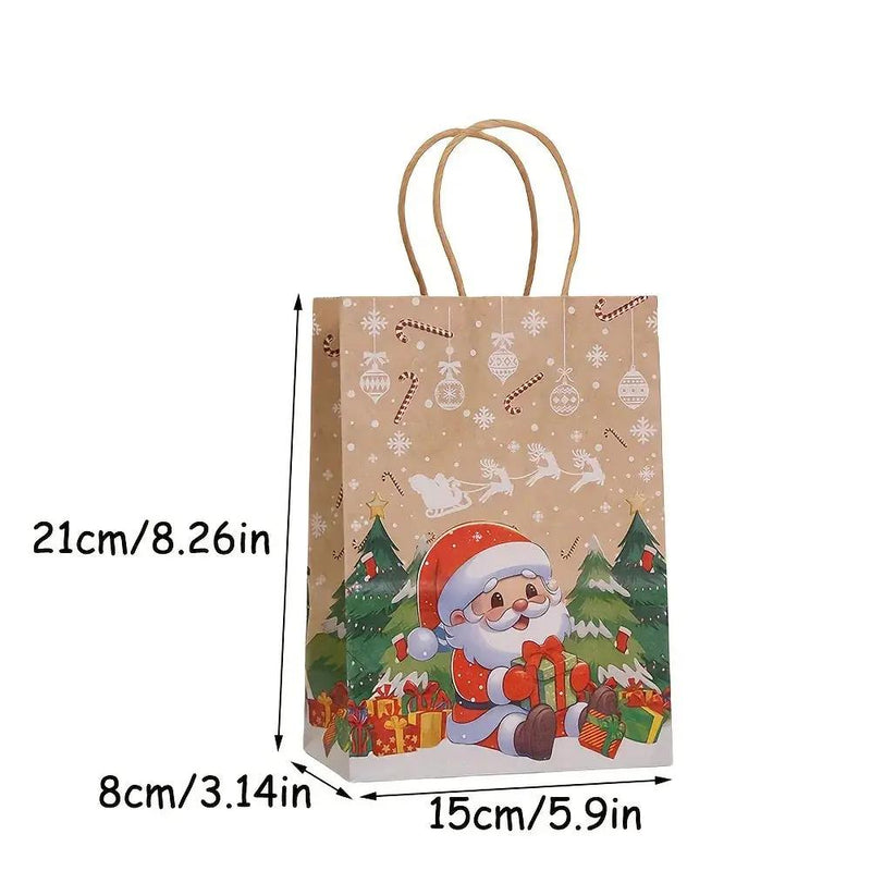 Kraft Paper Christmas Gift Bags Set with Santa Claus, Snowman & Reindeer Designs by House Of Avana