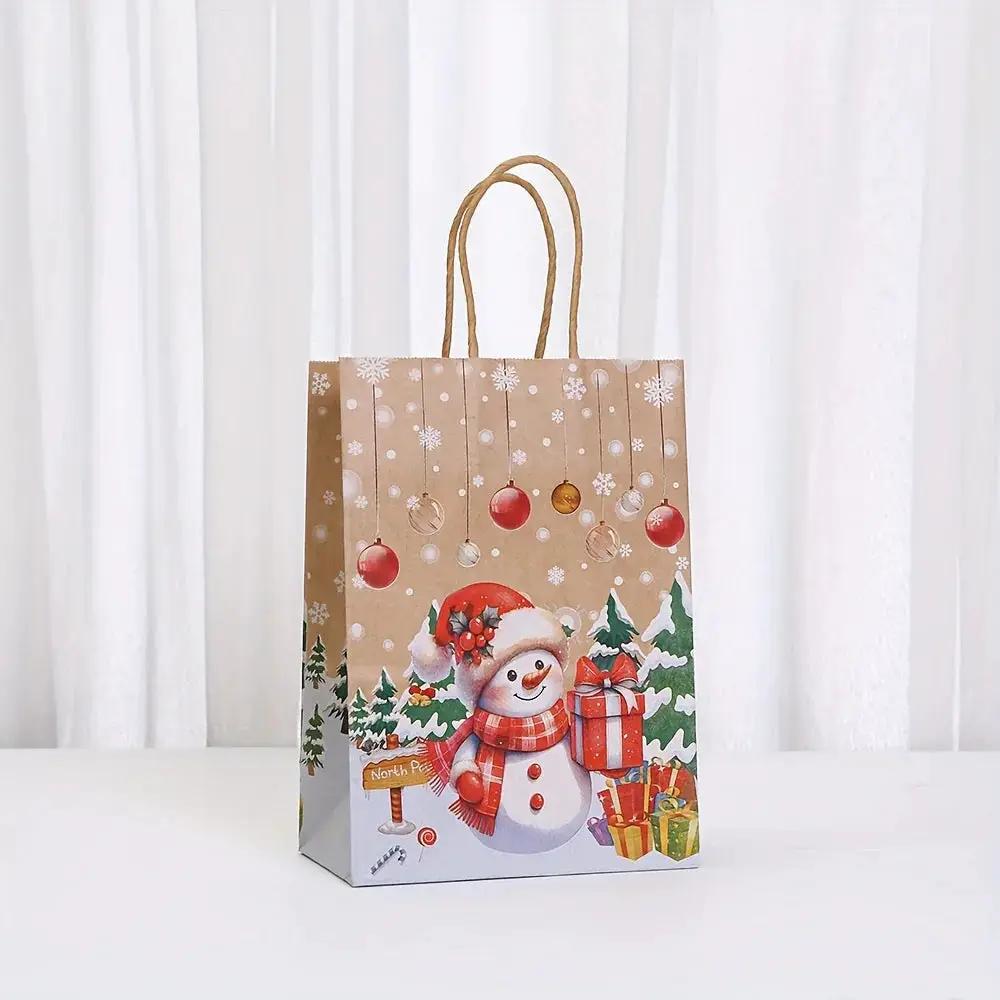 Kraft Paper Christmas Gift Bags Set with Santa Claus, Snowman & Reindeer Designs by House Of Avana