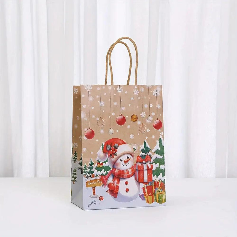 Kraft Paper Christmas Gift Bags Set with Santa Claus, Snowman & Reindeer Designs by House Of Avana