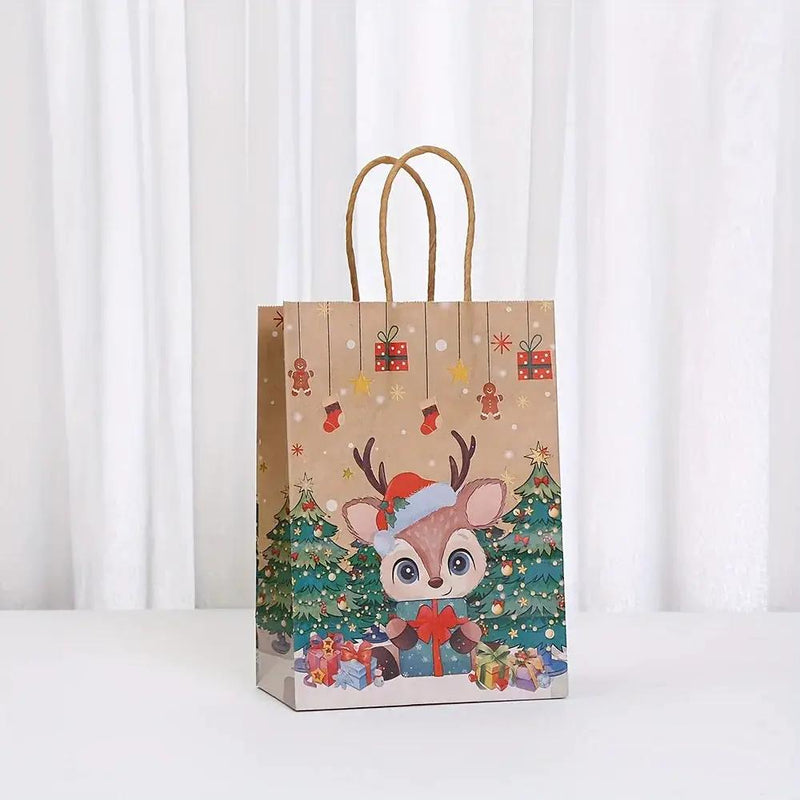 Kraft Paper Christmas Gift Bags Set with Santa Claus, Snowman & Reindeer Designs by House Of Avana