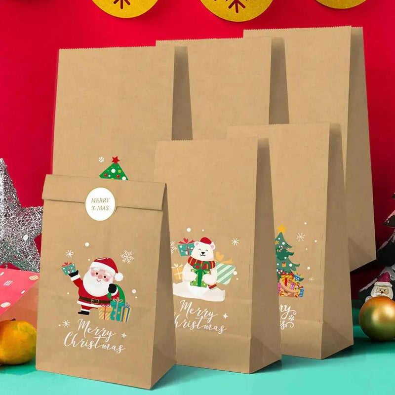 Kraft Paper Gift Bag Set, Durable with 12 Bags & Stickers, Holiday Design by House Of Avana