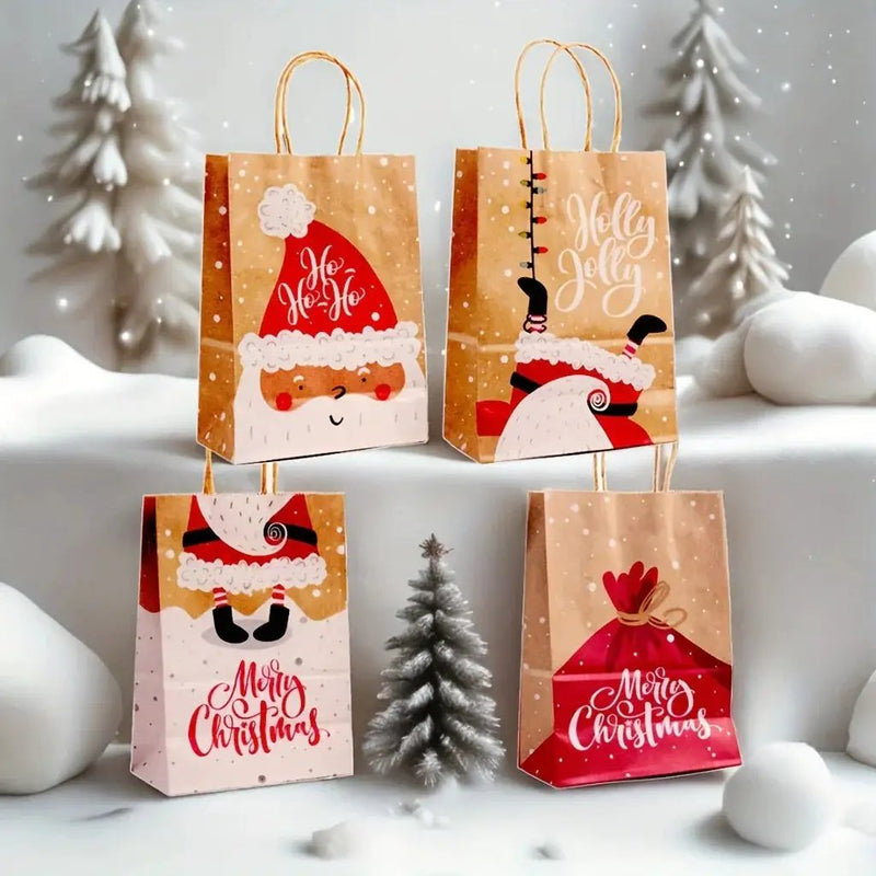 Kraft Paper Tote Bags with Handles - Assorted Holiday Designs by House Of Avana