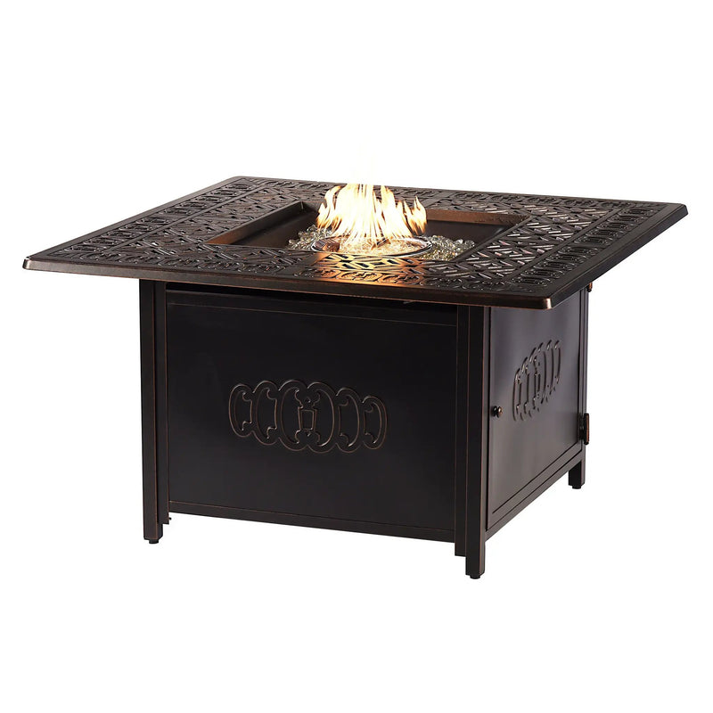 Black Aluminum Fire Table Set with Two Loveseats and Two Club Chairs by Sharicks