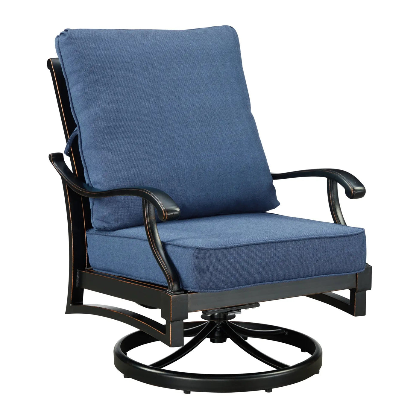 Pair of Black Aluminum Deep Seating Swivel Rocker Club Chairs with Cushions by Sharicks
