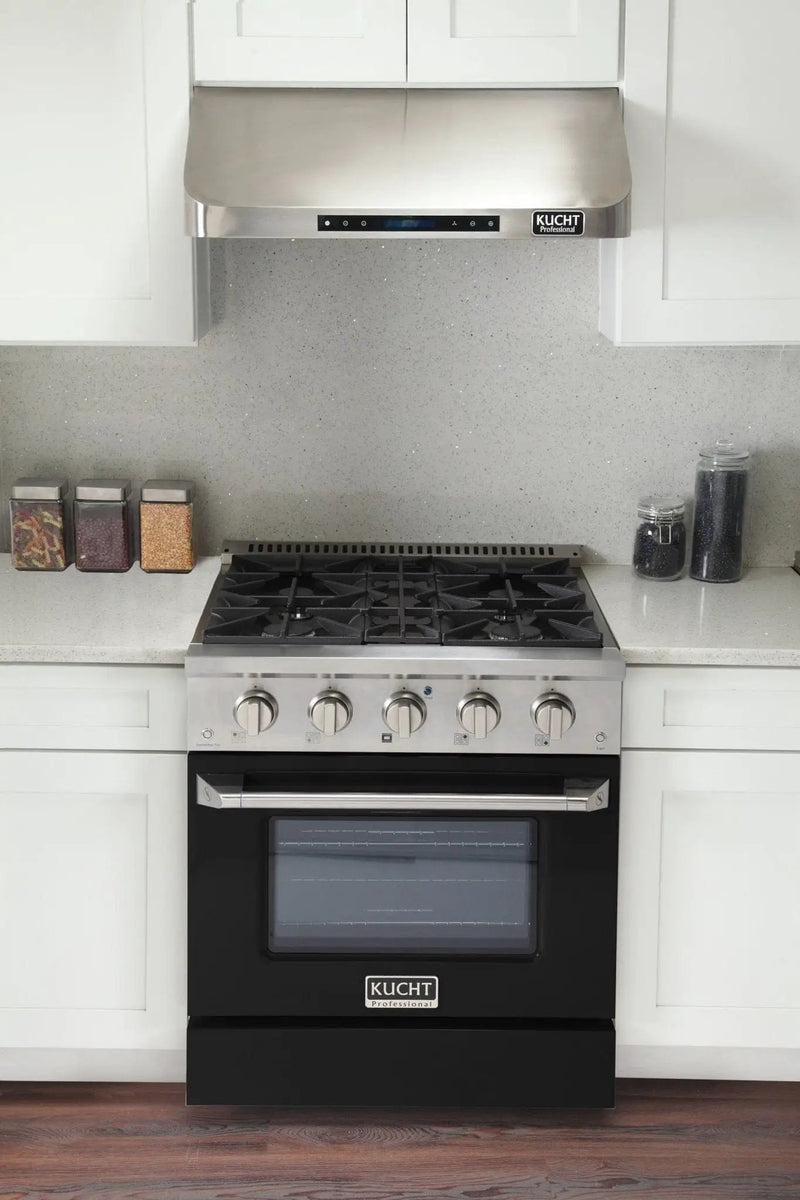 Kucht 30" Gas Range in Stainless Steel, Black Oven Door, KNG301-K by Farmhouse Kitchen and Bath