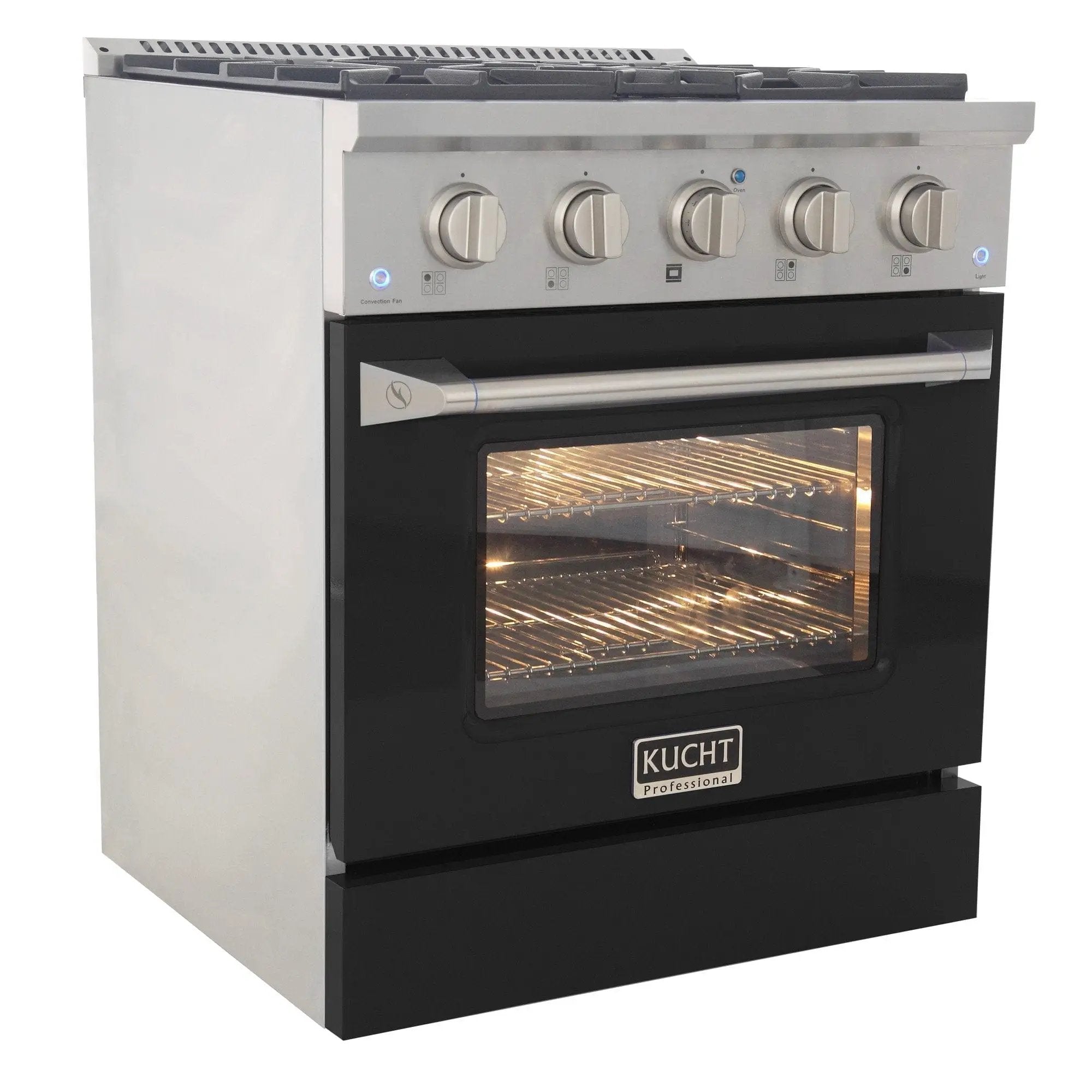 Kucht 30" Gas Range in Stainless Steel, Black Oven Door, KNG301-K by Farmhouse Kitchen and Bath