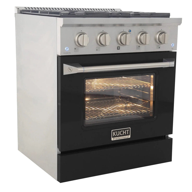 Kucht 30" Gas Range in Stainless Steel, Black Oven Door, KNG301-K by Farmhouse Kitchen and Bath