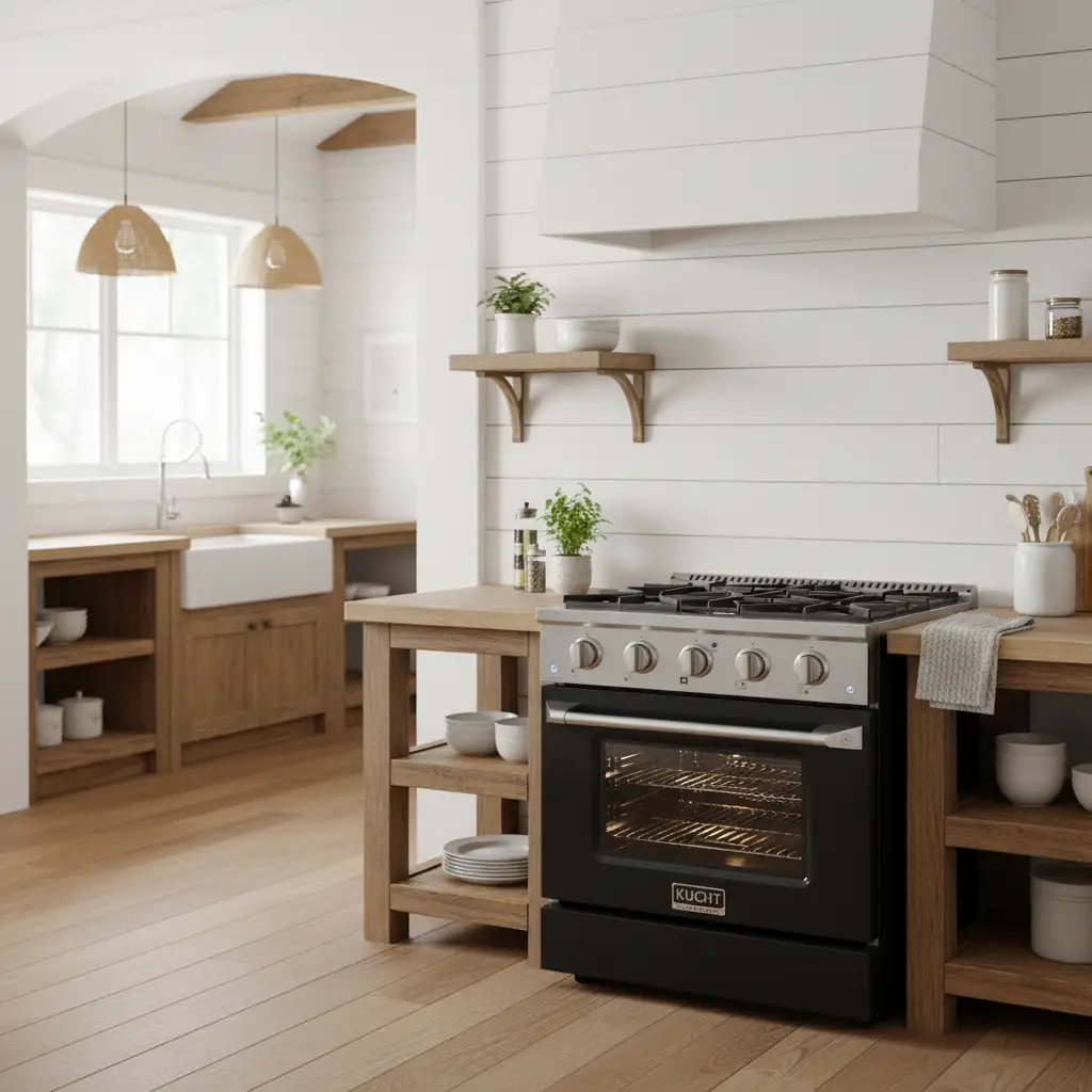 Kucht 30" Gas Range in Stainless Steel, Black Oven Door, KNG301-K by Farmhouse Kitchen and Bath